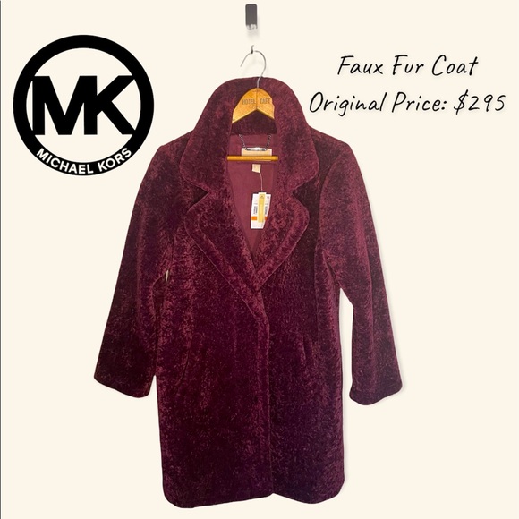 Michael Kors - Faux Fur - Burgundy Teddy Jacket - Small - Picture 2 of 6